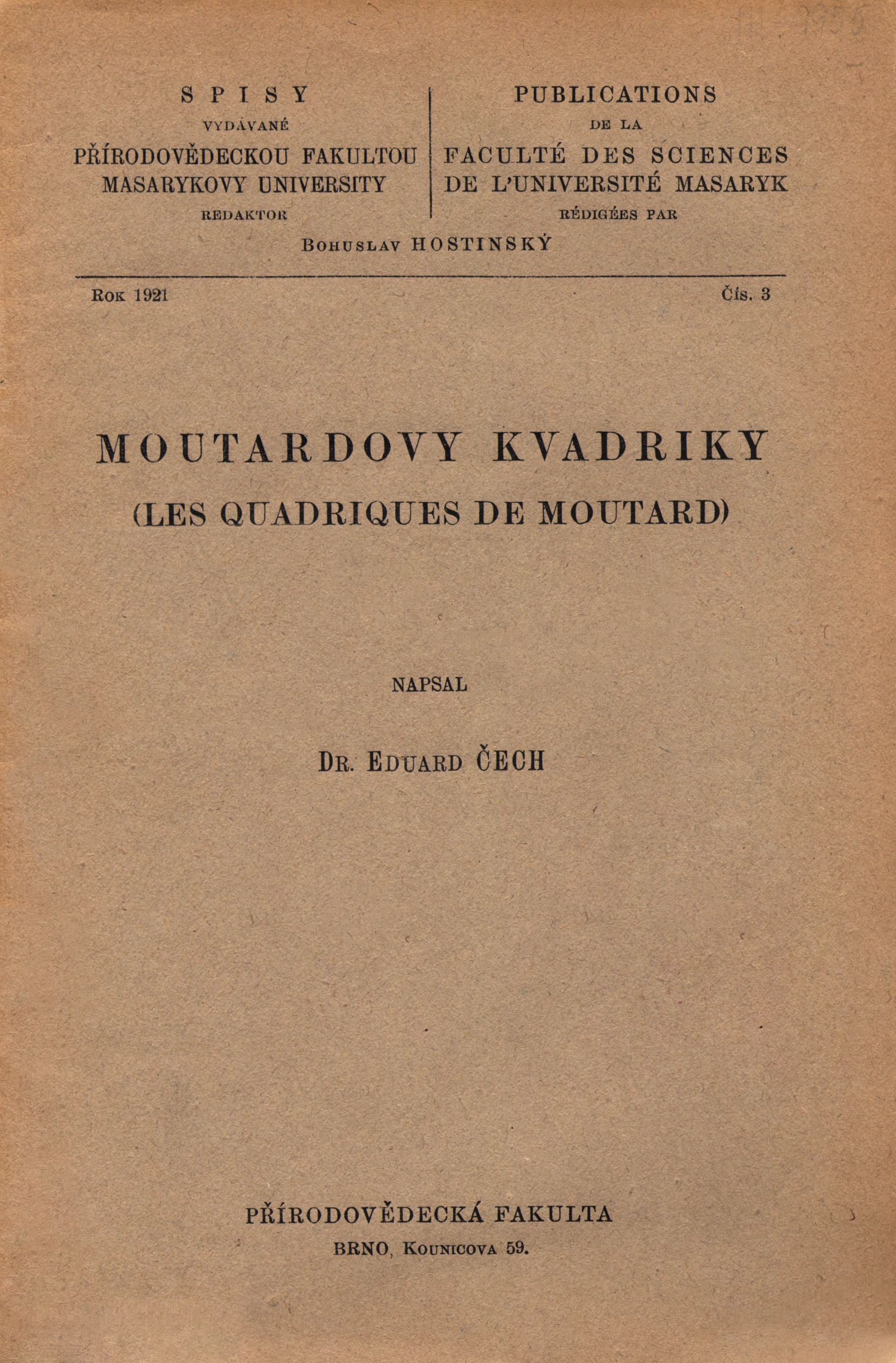 Obálka pro Moutardovy kvadriky/Les quadriques de Moutard