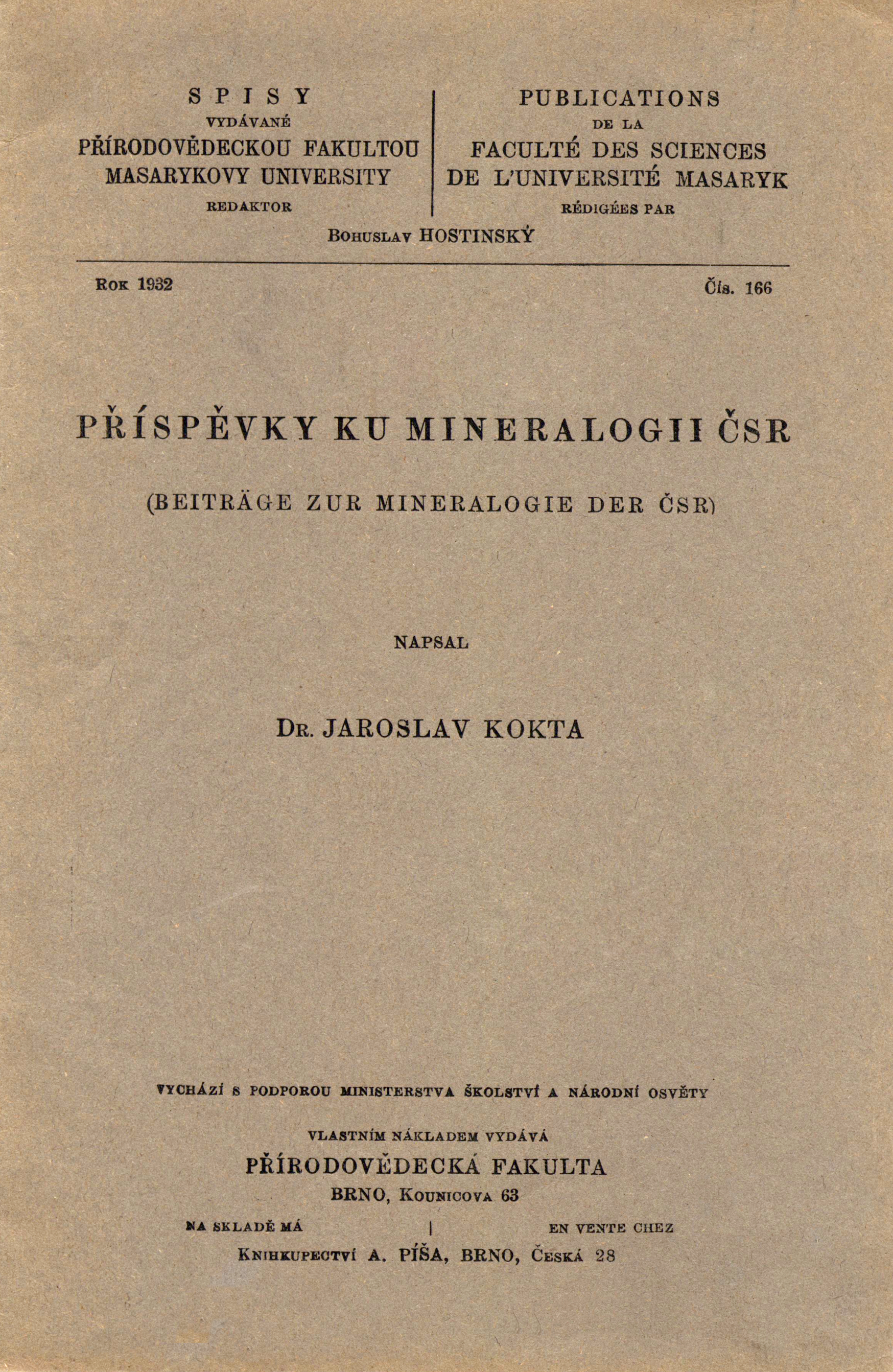 Obálka pro Příspěvky ku mineralogii ČSR/Beiträge zur Mineralogie der ČSR
