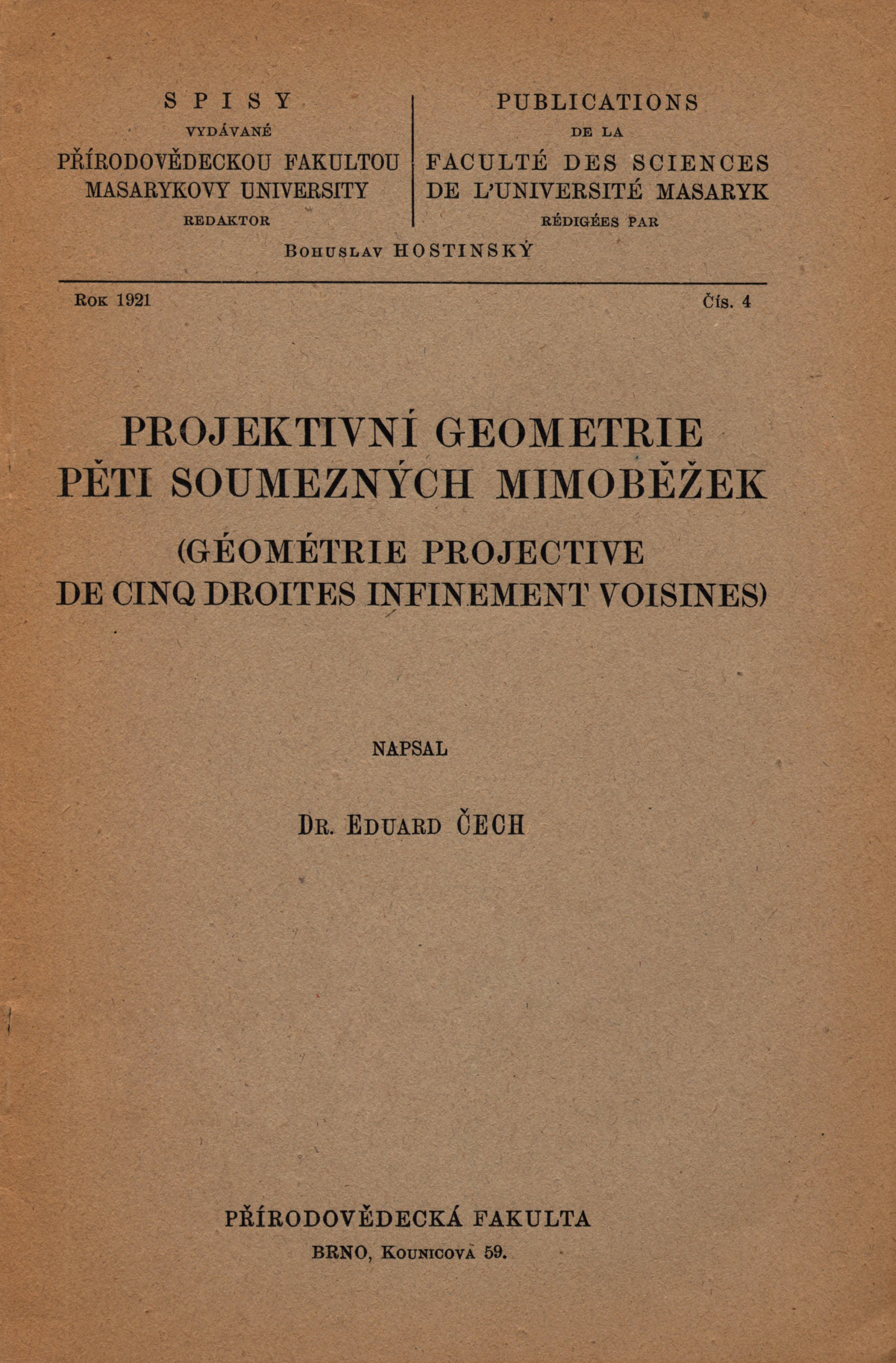 Obálka pro Projektivní geometrie pěti soumezných mimoběžek