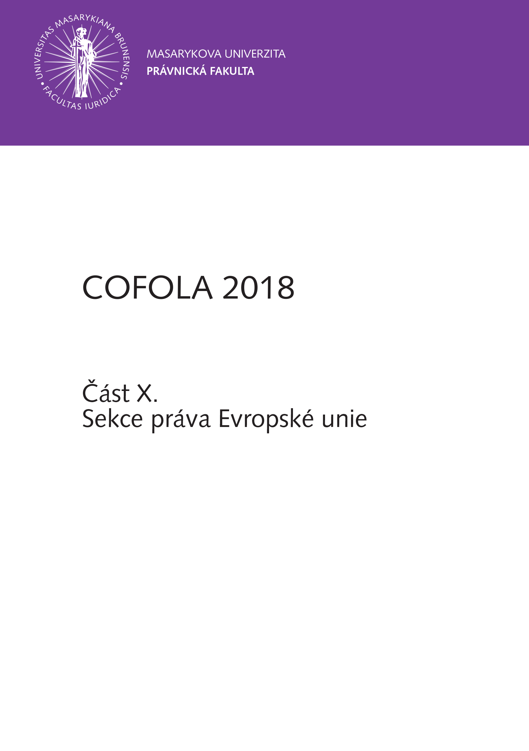 Obálka pro COFOLA 2018. Část X. - Sekce práva Evropské unie