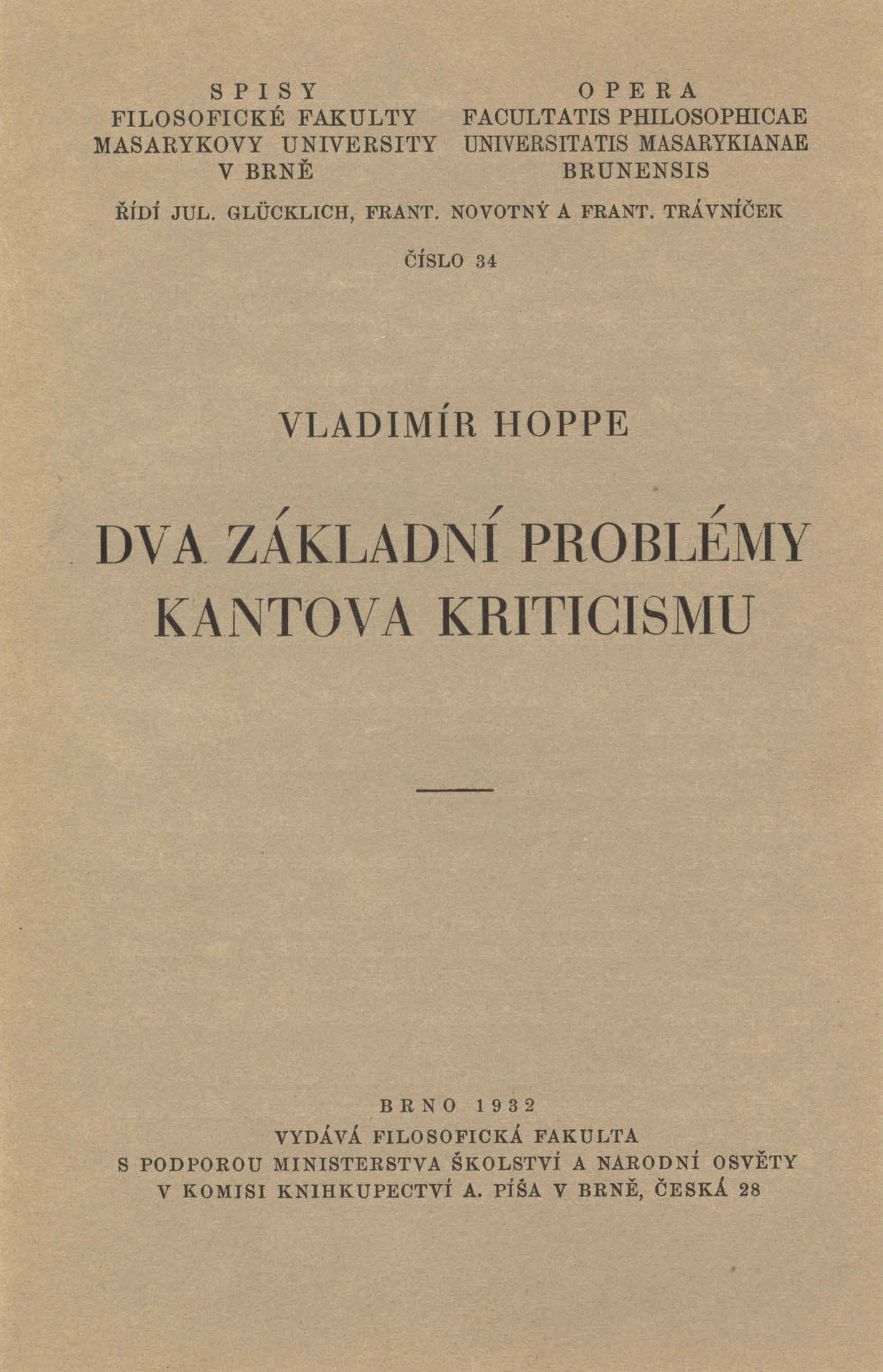 Obálka pro Dva základní problémy Kantova kriticismu