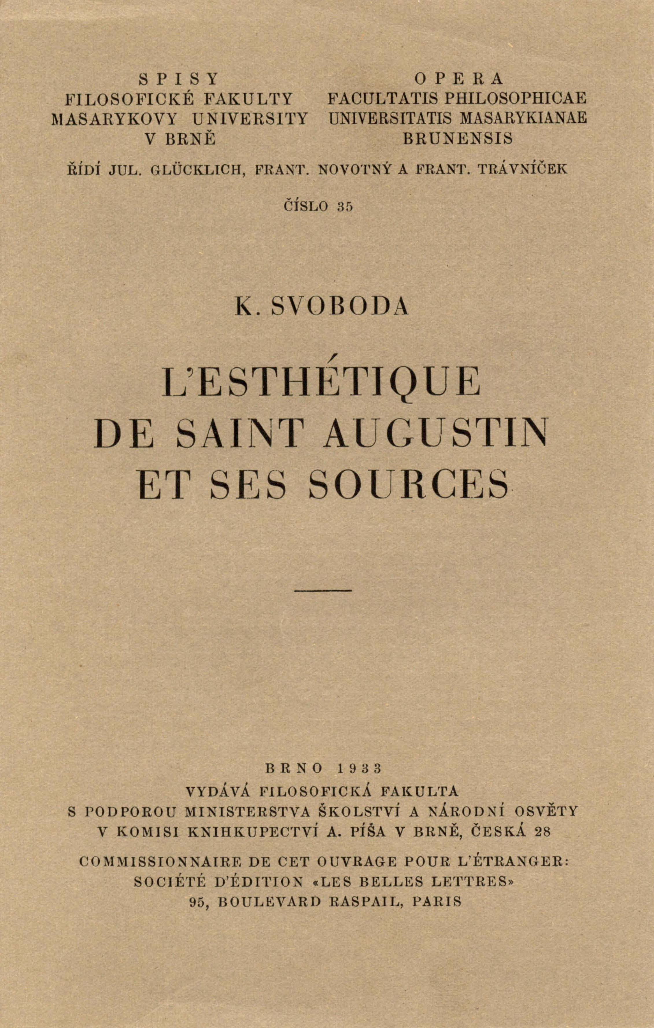 Obálka pro L’Esthétique de Saint Augustin et ses sources