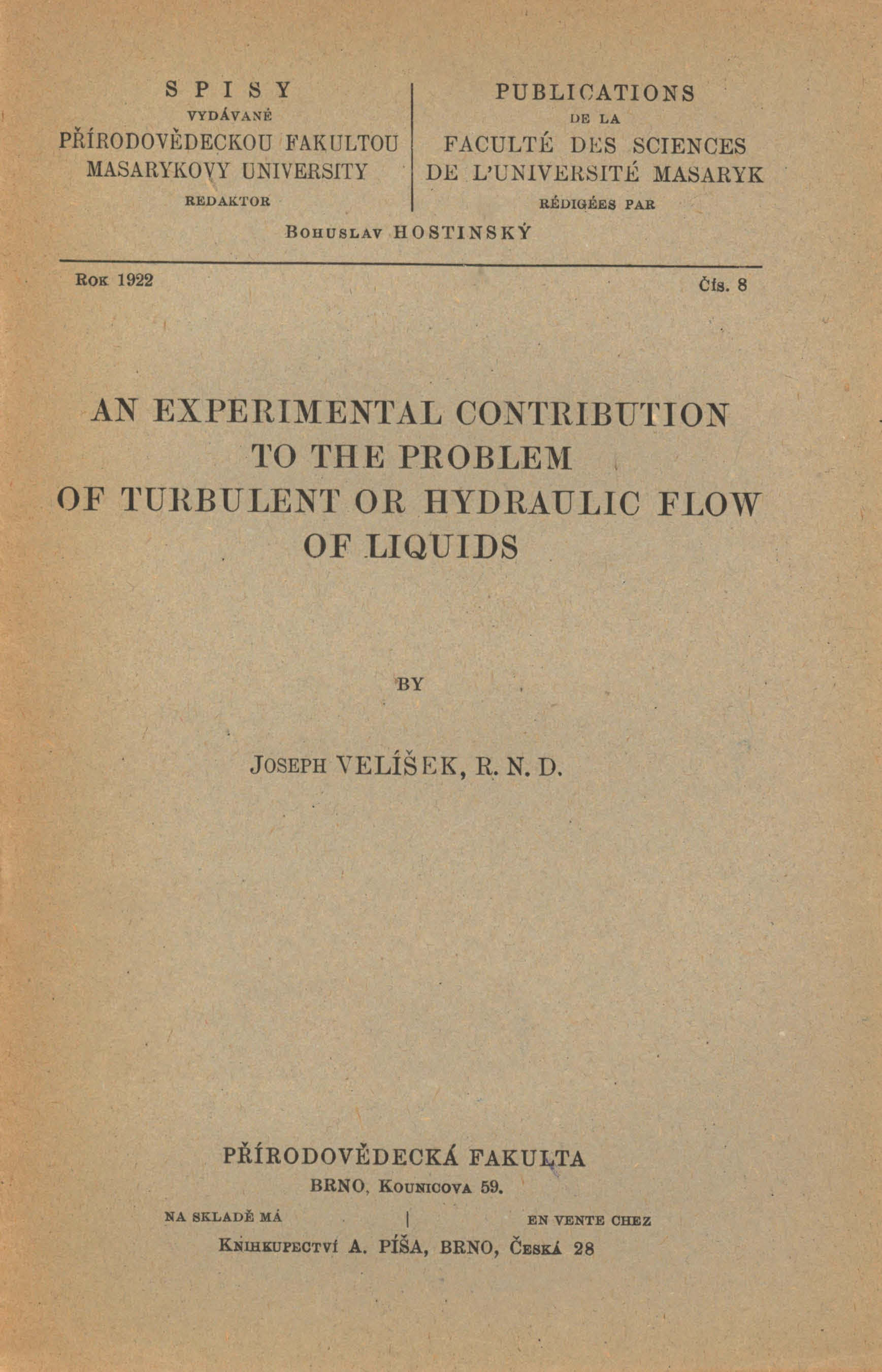 Obálka pro An experimental contribution to the problem of turbulent of hydraulic flow of liquids
