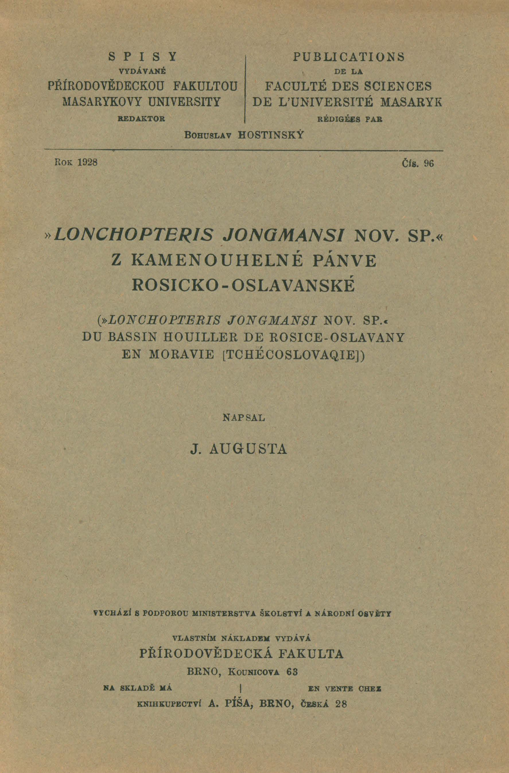 Obálka pro Lonchopteris Jongmansi nov. sp. z kamenouhelné pánve rosicko-oslavanské