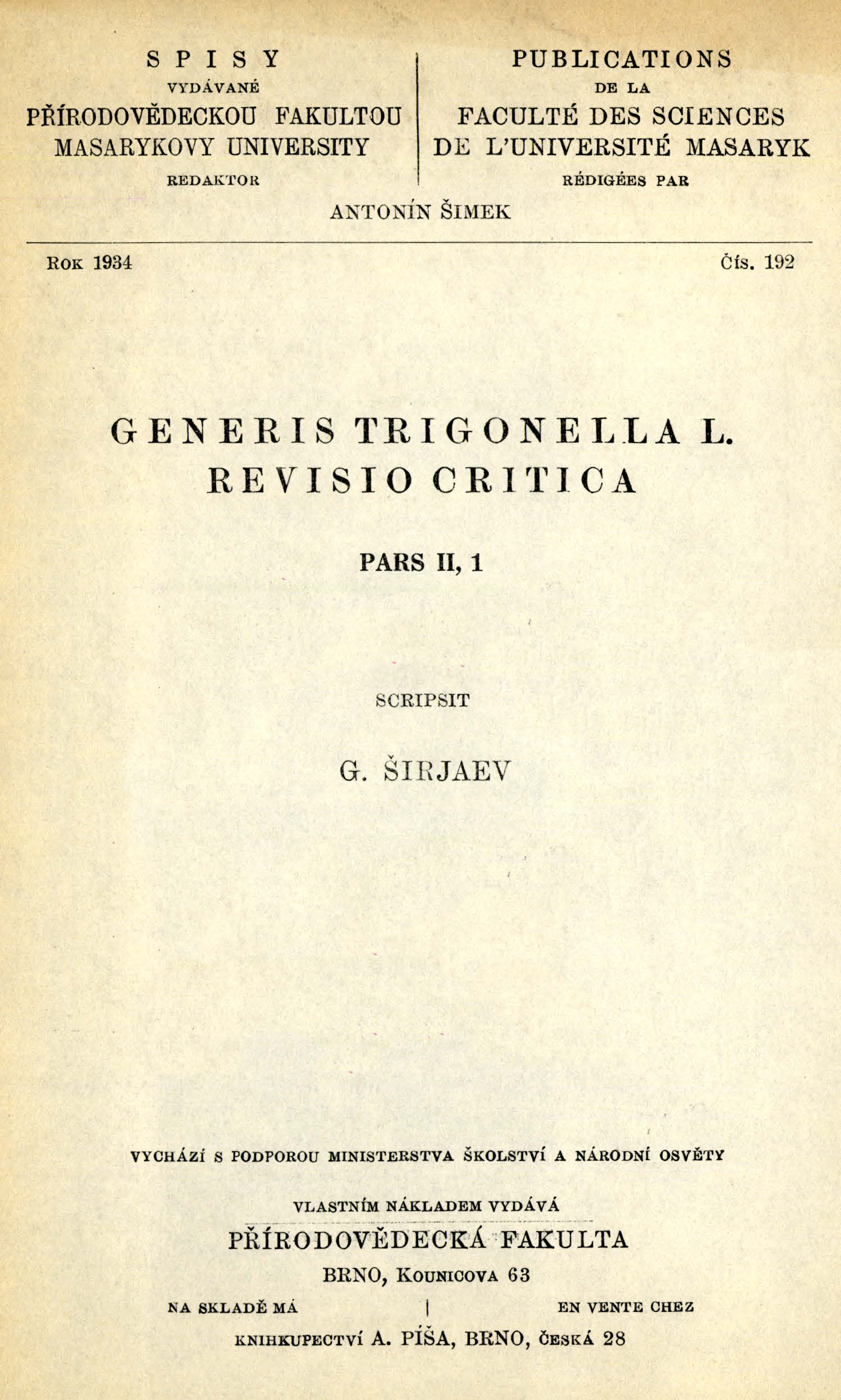 Obálka pro Generis Trigonella L. revisio critica. Pars II, 1