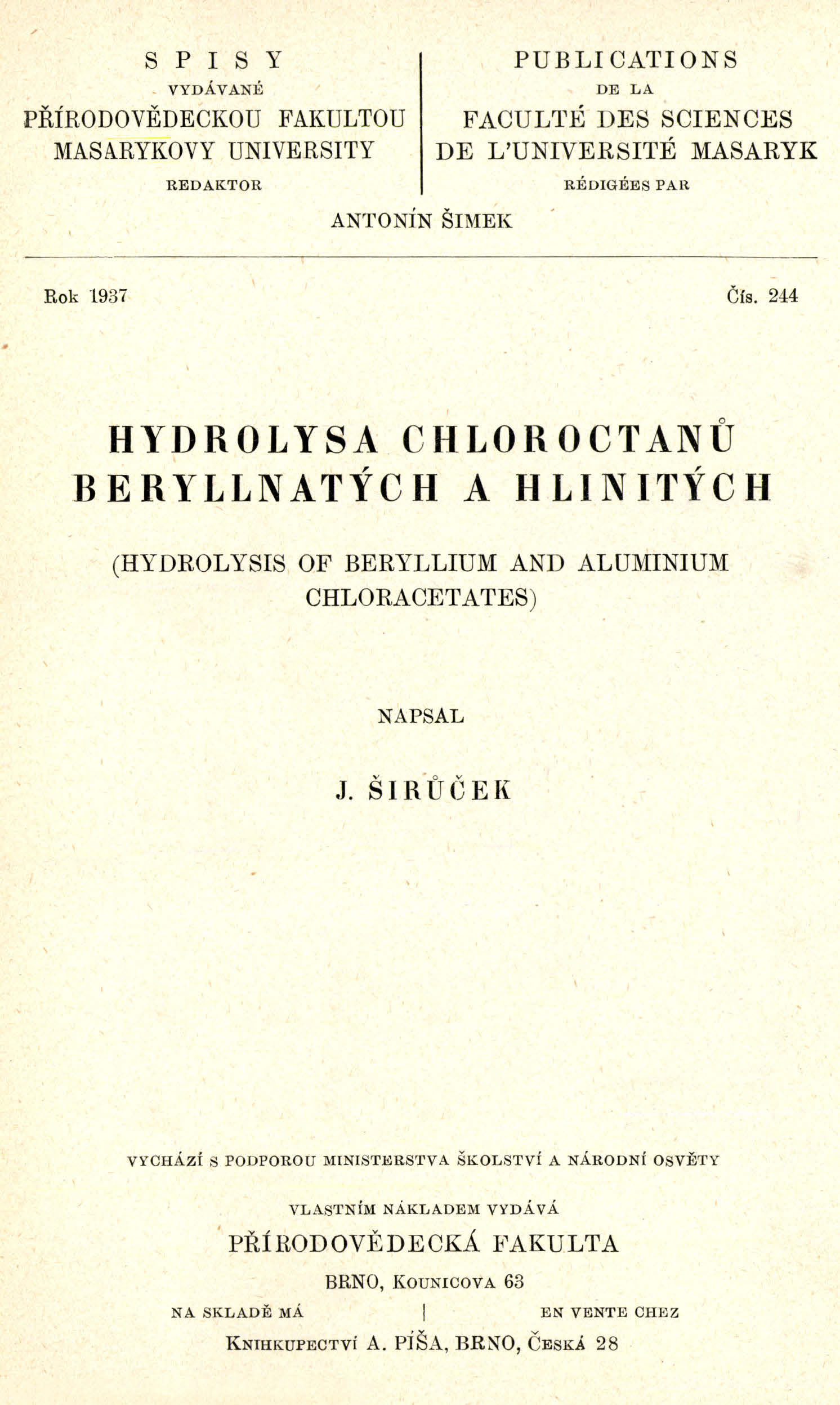Obálka pro Hydrolysa chloroctanů beryllnatých a hlinitých