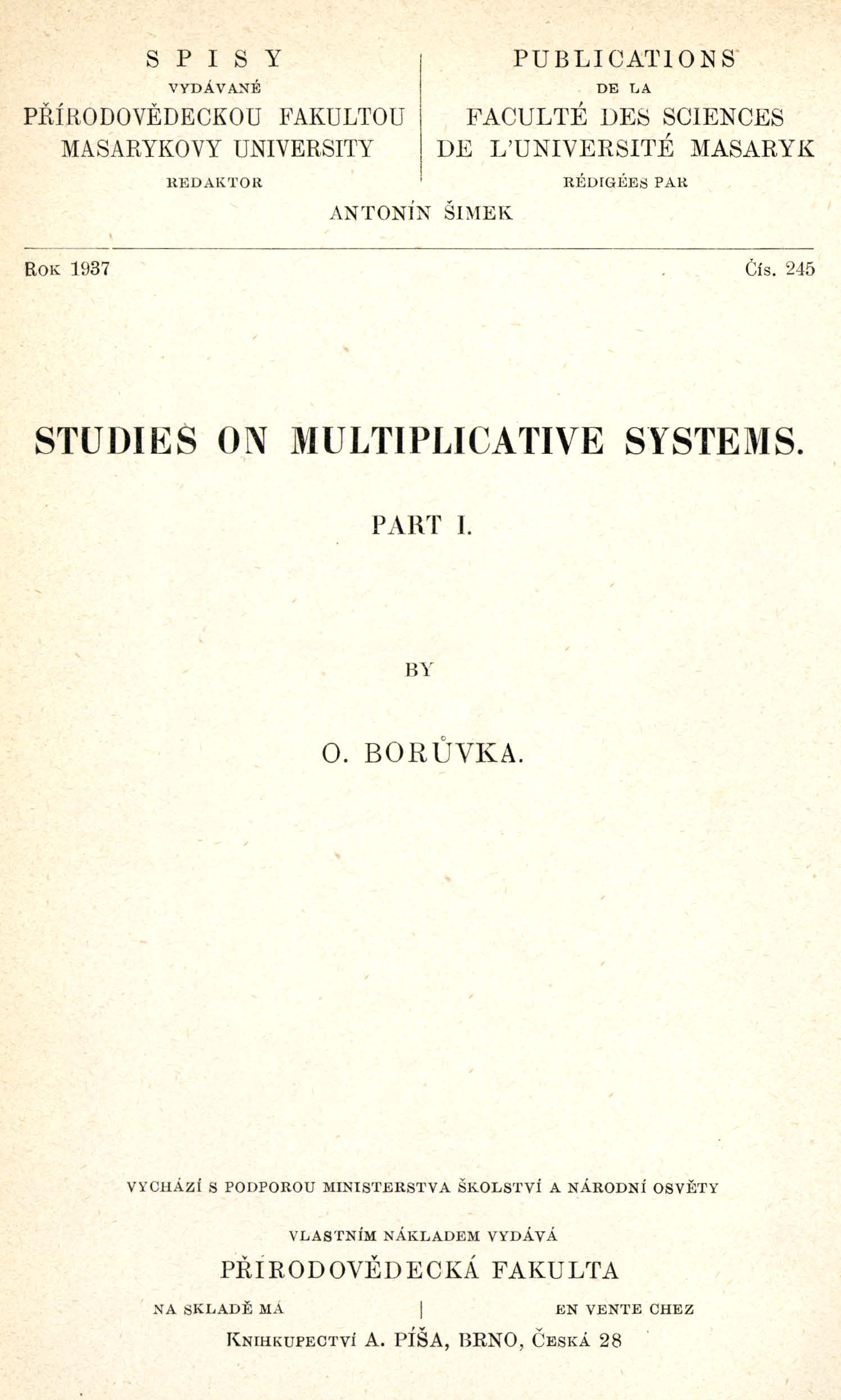 Obálka pro Studies on multiplicative systems. Part I
