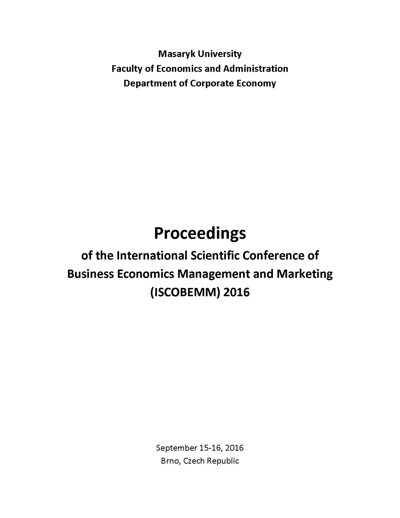 Obálka pro Proceedings of the International Scientific Conference of Business Economics Management and Marketing (ISCOBEMM) 2016