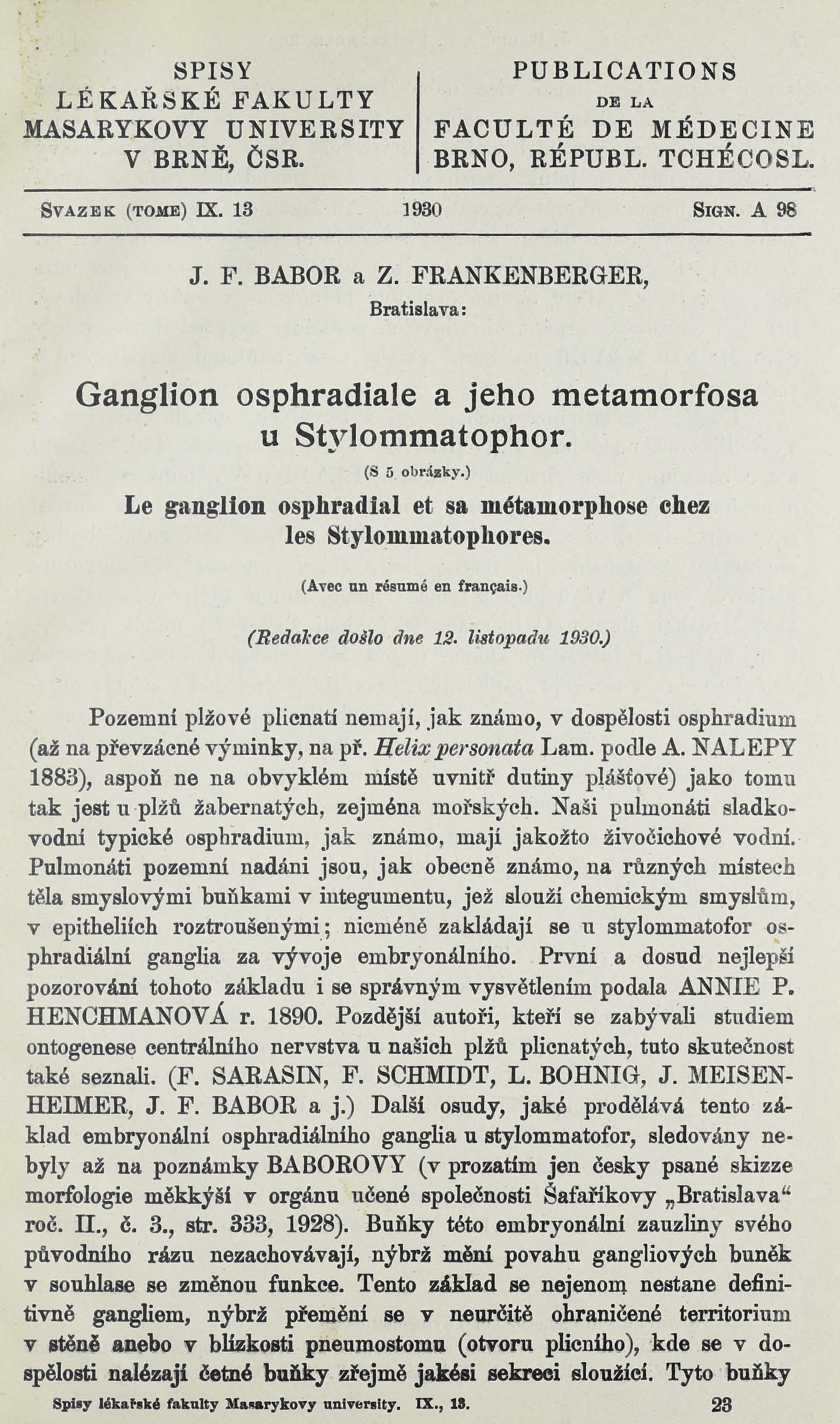 Obálka pro Ganglion osphradiale a jeho metamorfosa u Stylommatophor / Le ganglion osphradial et sa métamorphose chez les Stylommatophores