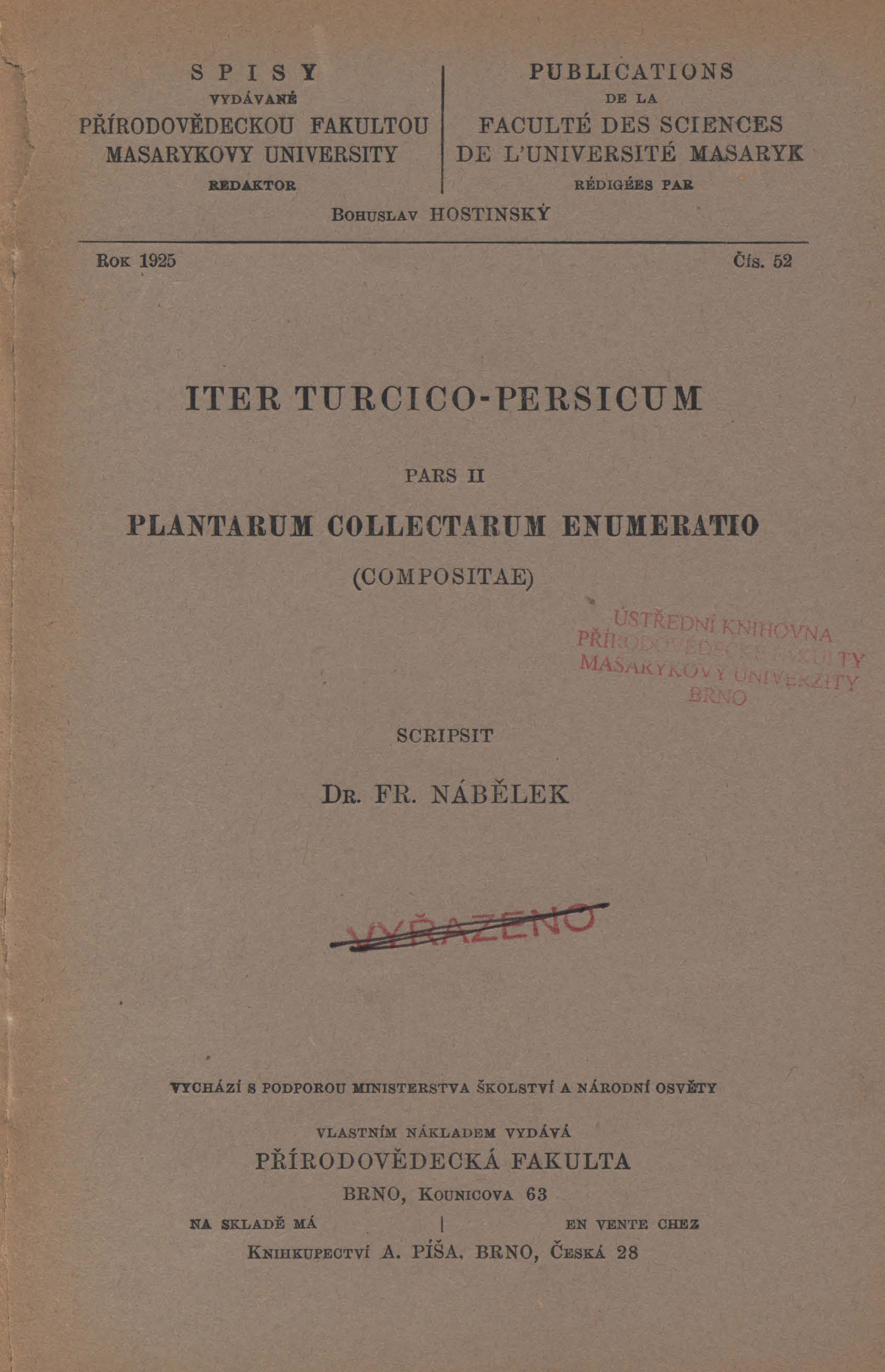 Obálka pro Iter Turcico-Persicum. Pars II, Plantarum collectarum enumeratio (Compositae)