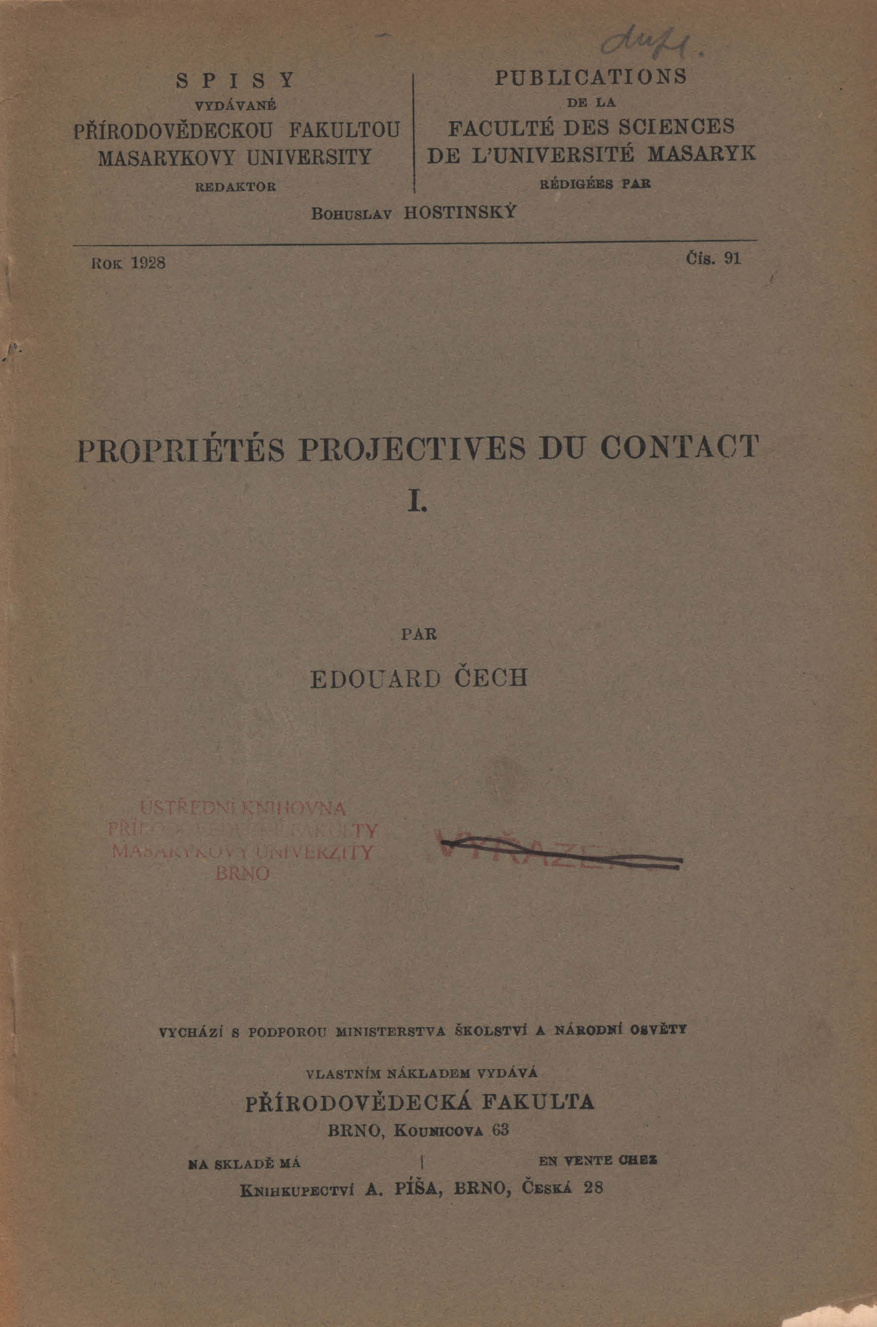 Obálka pro Propriétés projectives du contact I.