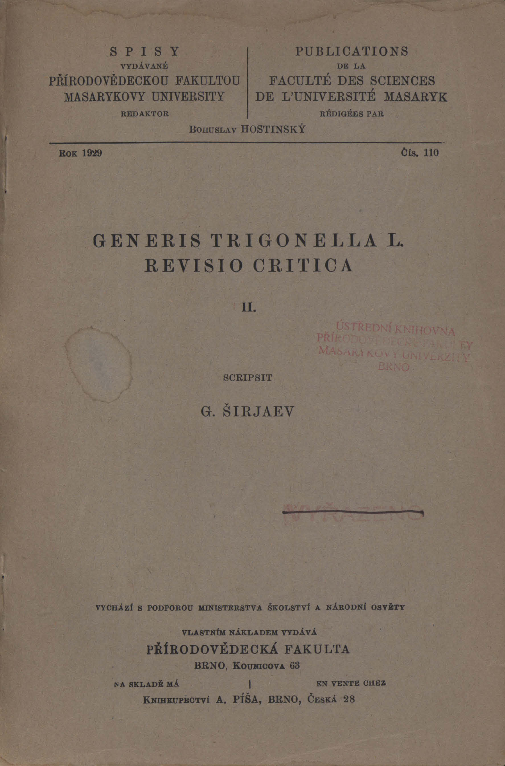 Obálka pro Generis Trigonella L. revisio critica II