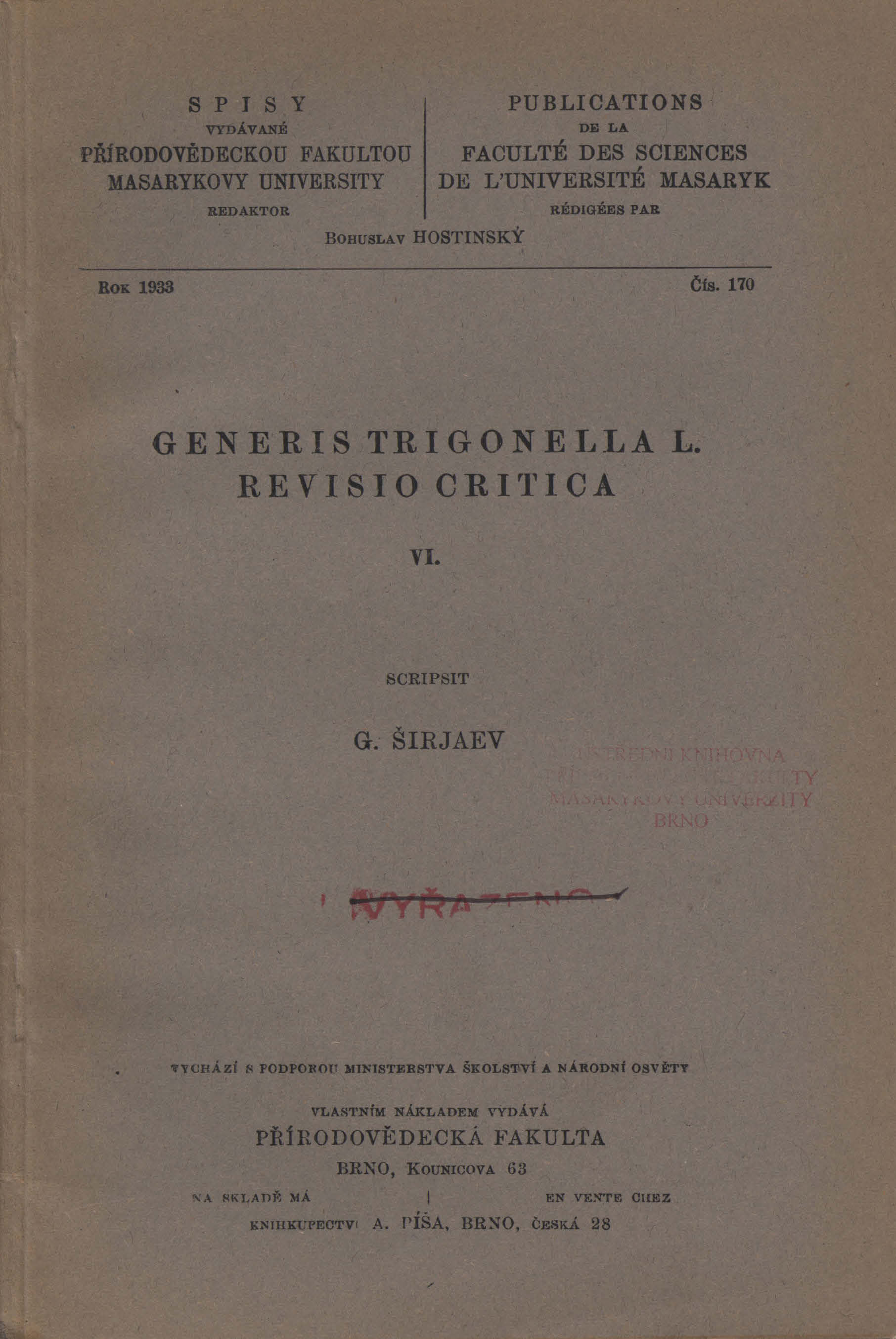 Obálka pro Generis Trigonella L. revisio critica. VI.