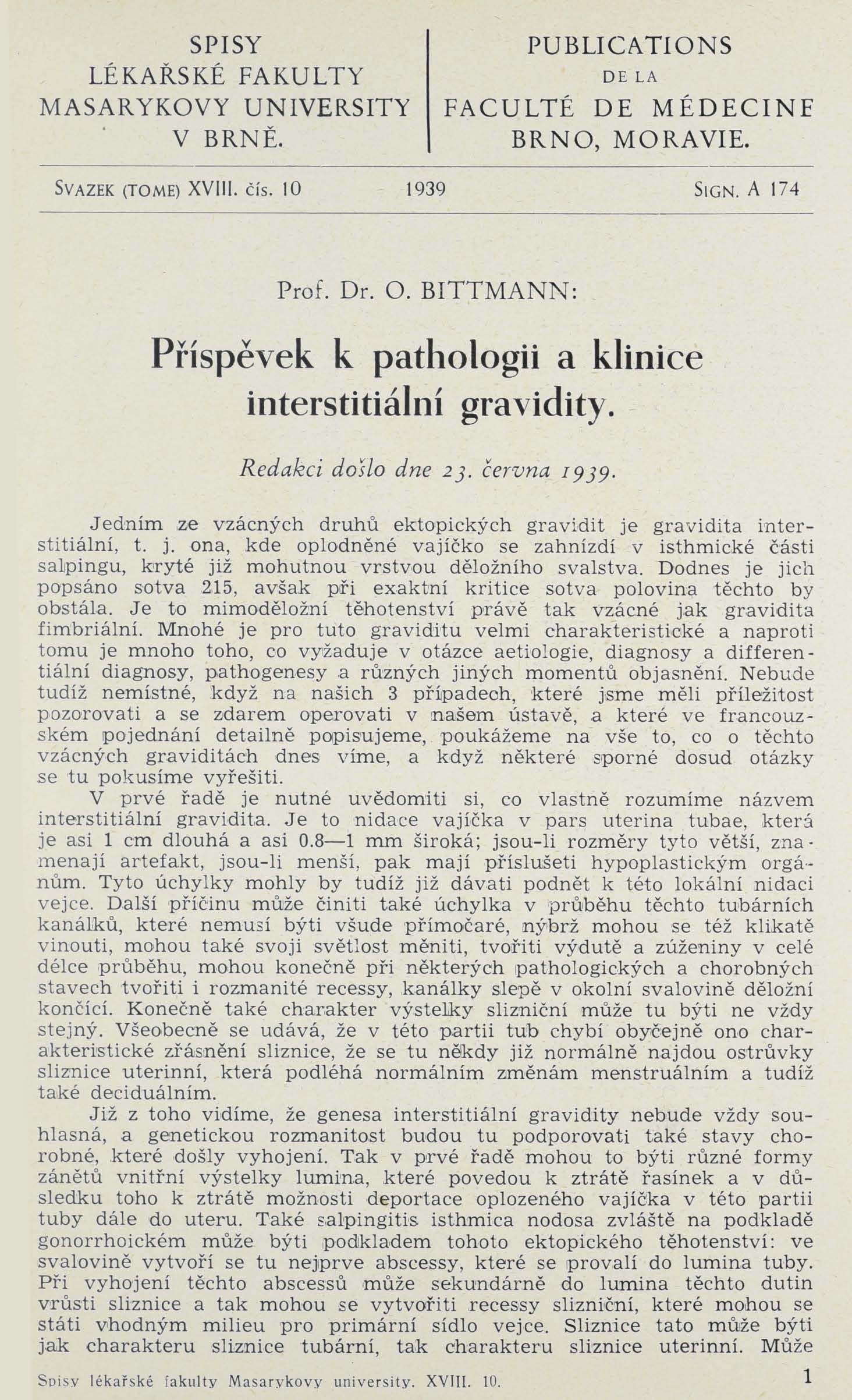 Obálka pro Příspěvek k pathologii a klinice interstitiální gravidity / Sur la pathologie et la clinique du gravidité interstitielle
