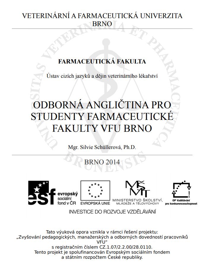 Obálka pro Odborná angličtina pro studenty farmaceutické fakulty VFU Brno