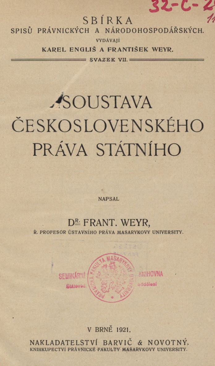 Obálka pro Soustava československého práva státního
