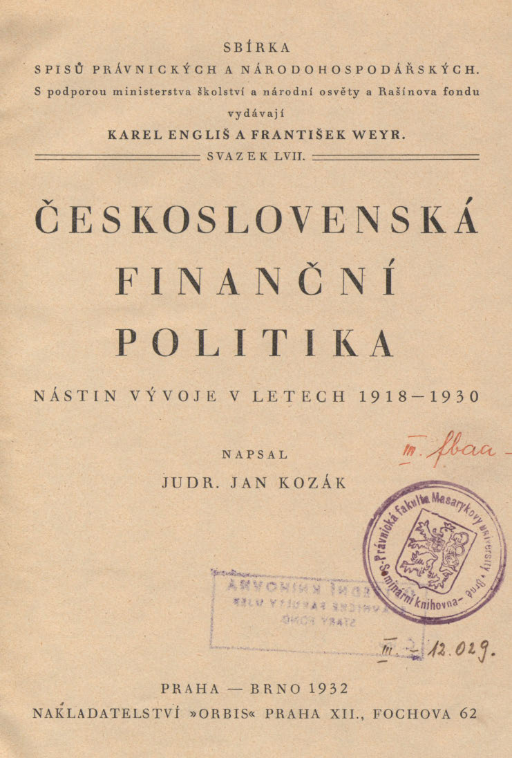 Obálka pro Československá finanční politika : nástin vývoje v letech 1918-1930