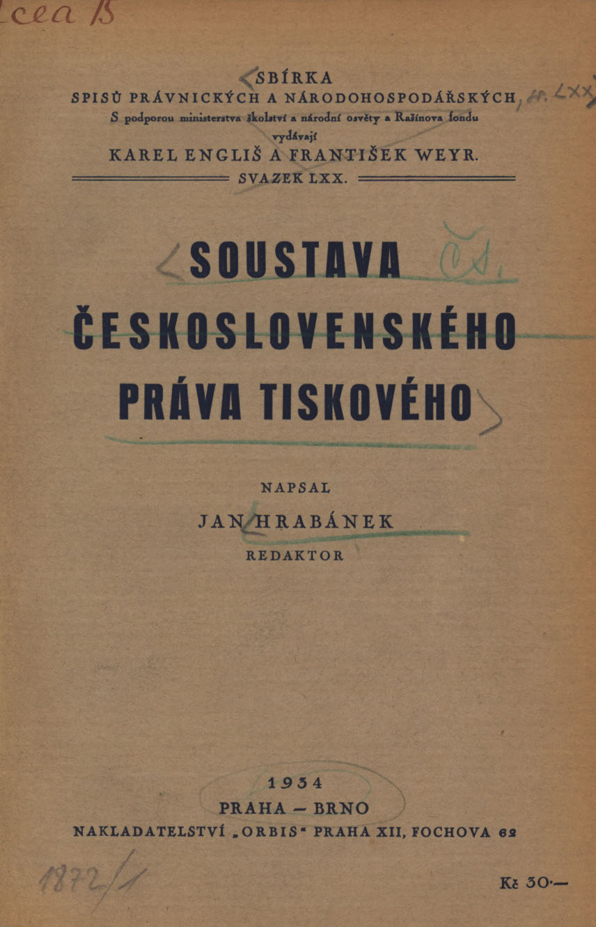 Obálka pro Soustava československého práva tiskového