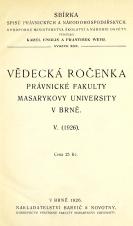 Vědecká ročenka právnické fakulty Masarykovy university v Brně. 5. (1926) (Cover image)