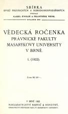 Vědecká ročenka právnické fakulty Masarykovy university v Brně. 1. (1922) (Cover image)