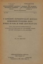 O lineární diferenciální rovnici homogenní čtvrtého řádu, která je sama k sobě adjungována/Sur l'équation différentielle linéaire et homogène du quatrième ordre qui est identique à son adjointe (Cover image)