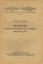 Recherches dans le domaine du lexique Balto-Slave (Cover image)