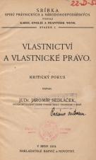 Vlastnictví a vlastnické právo : kritický pokus (Cover image)