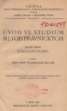 Úvod ve studium metod právnických. Kniha první, Základní pojmy (Cover image)