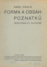 Forma a obsah poznatků (Rozprava s F. Dufkem). (Cover image)