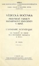 Vědecká ročenka právnické fakulty Masarykovy university v Brně. 4. (1925)