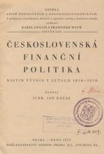 Československá finanční politika : nástin vývoje v letech 1918-1930